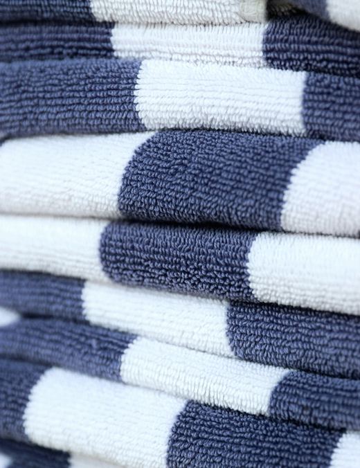 Navy and white striped folded bath towels